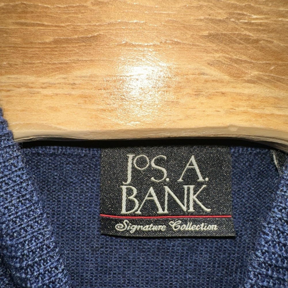 Jos A Bank Signature Collection Mens Large Navy Blue 100% Merino Wool Mock Neck - Picture 2 of 5